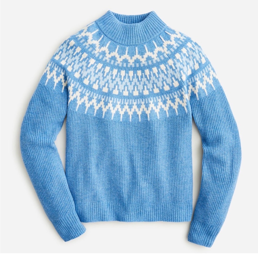 J. Crew Fair Isle Sweater in Blue and Cream - Picture 2 of 10